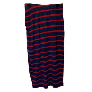 Eleven Paris Striped Nautical Pencil Midi Skirt Size XS Ruched Side Red Blue